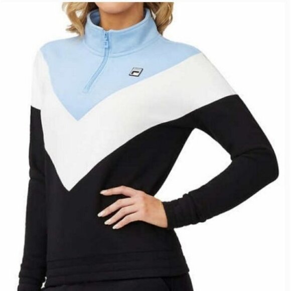 Fila Embroidered 1/4 Zip Mock Neck Sweater Colorblock Longsleeve Small Women NWT - Picture 1 of 13